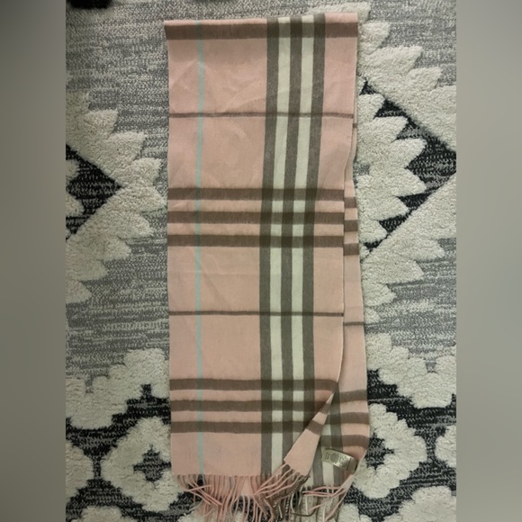 BURBERRY fringe Check pattern apparel Scarf Cashmere pink - Picture 1 of 5